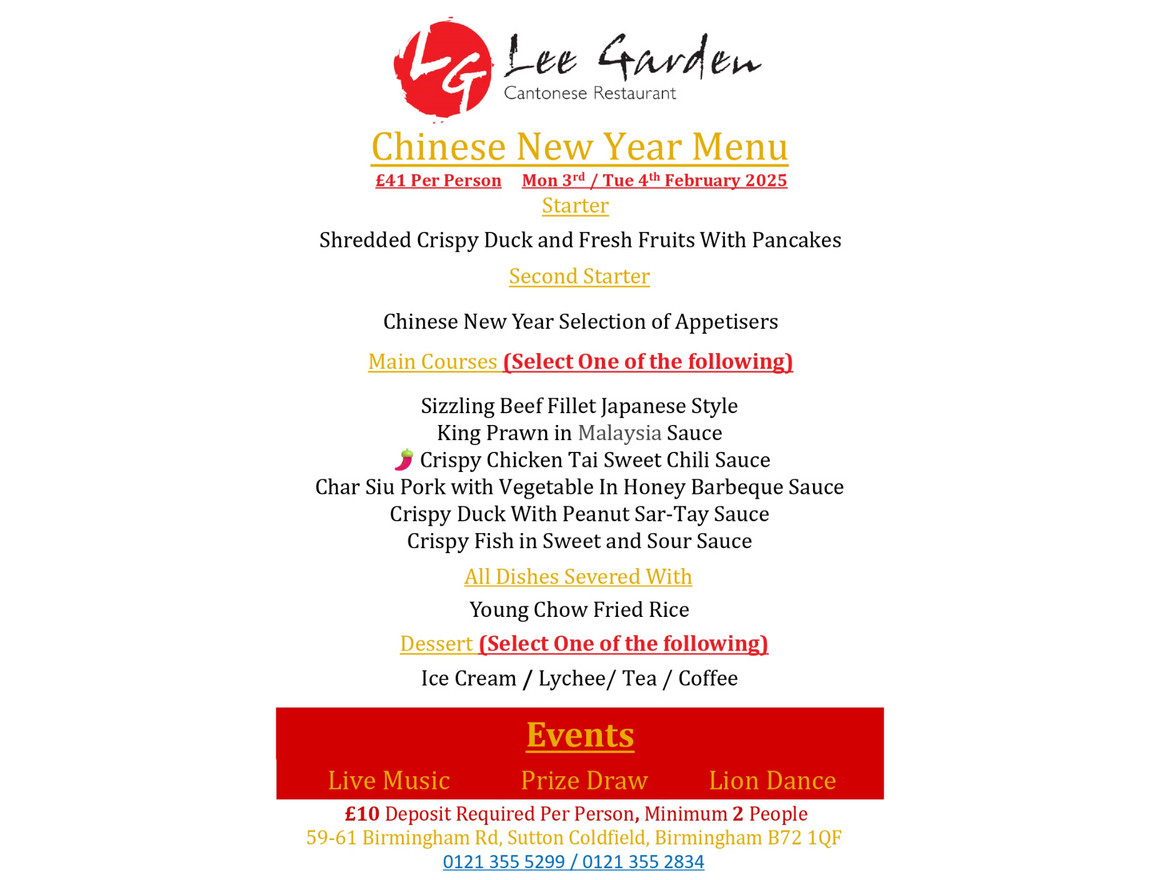 Lee Garden Restaurant Takeaway food Birmingham Order online